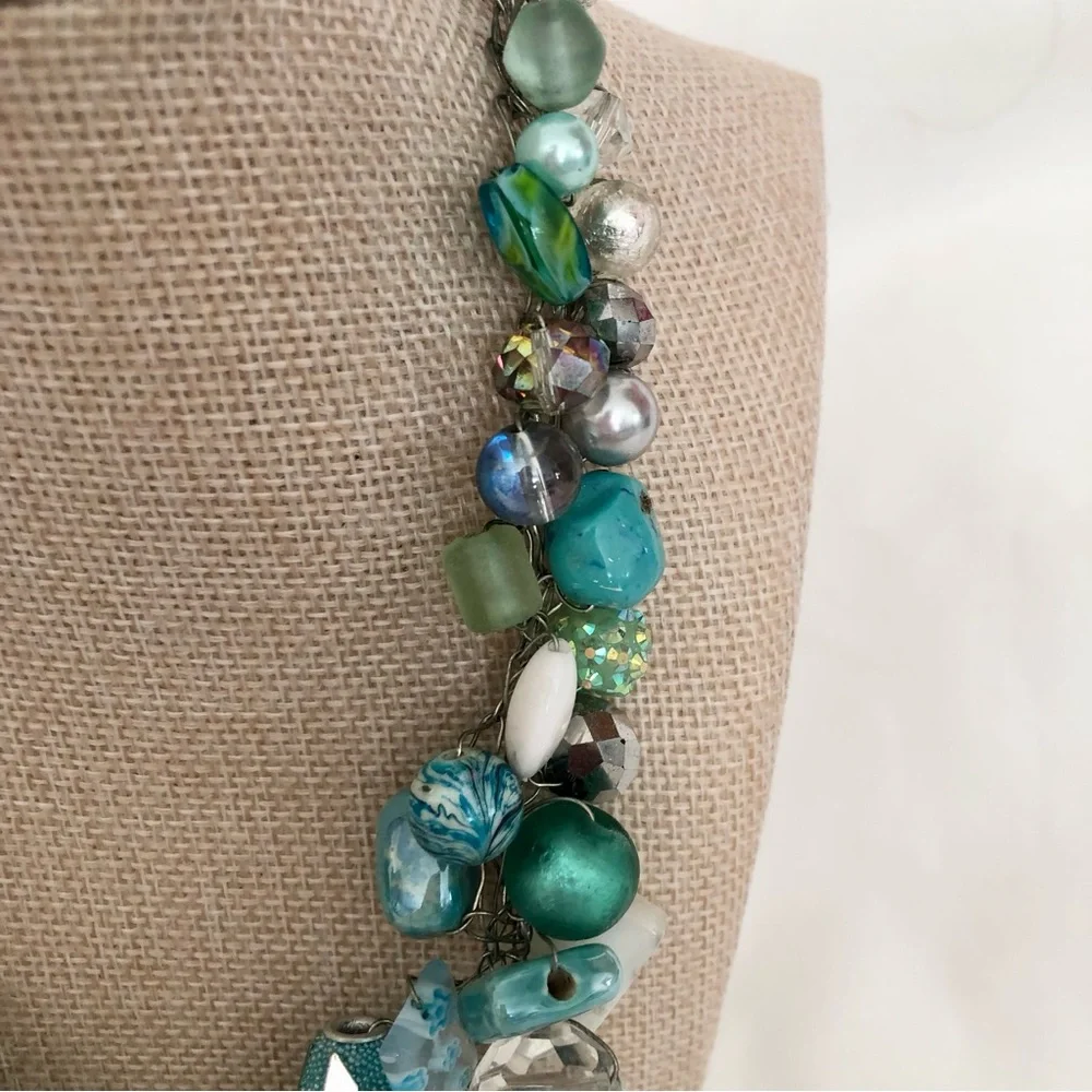 Beachy blue Statement Bead Necklace turquoise beach coastal handmade